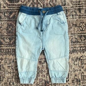 Zara Light Blue Kids Denim-Style Joggers with Dark Blue Waist